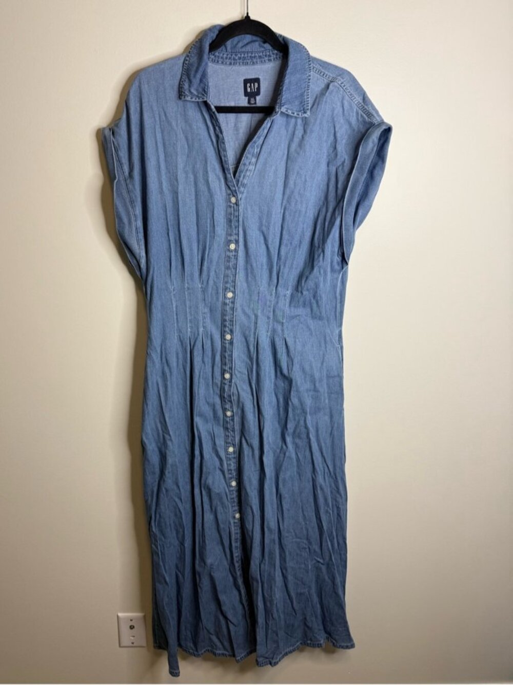 GAP Light Blue Chambray Button-Front Midi Dress denim jean size XL tall